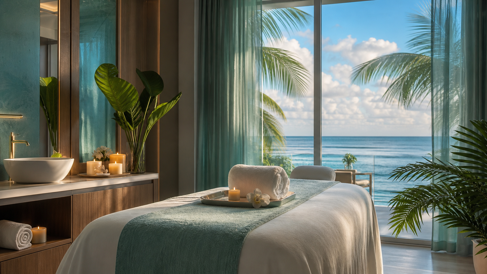 Calm Miami spa massage room for a Spanish-language wellness campaign